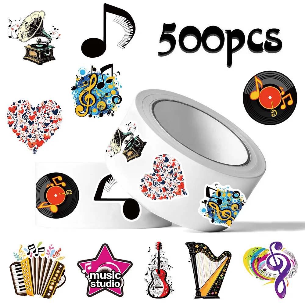 500pcs/Roll Cartoon Musical Instrument Note Graffiti Sticker DIY Decoration Mobile Phone Case Notebook Toy Gift Sticker Gifts