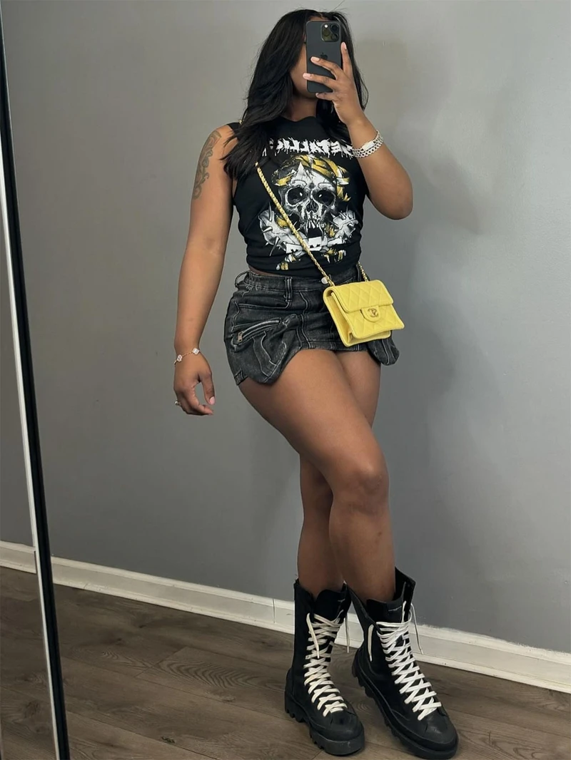 STYLISH LADY Casual Letter Fun Printed T Shirts 2025 Summer Women Sleeveless O Neck Black Casual Loose Hip Hop High Street Tops