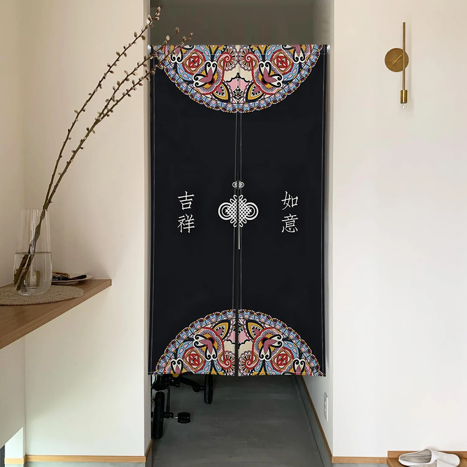 Chinese Lucky Noren Door Curtains Traditional Good Fortune Koi Fish Linen Doorway Curtains Home Decor Room Divided Half-curtain