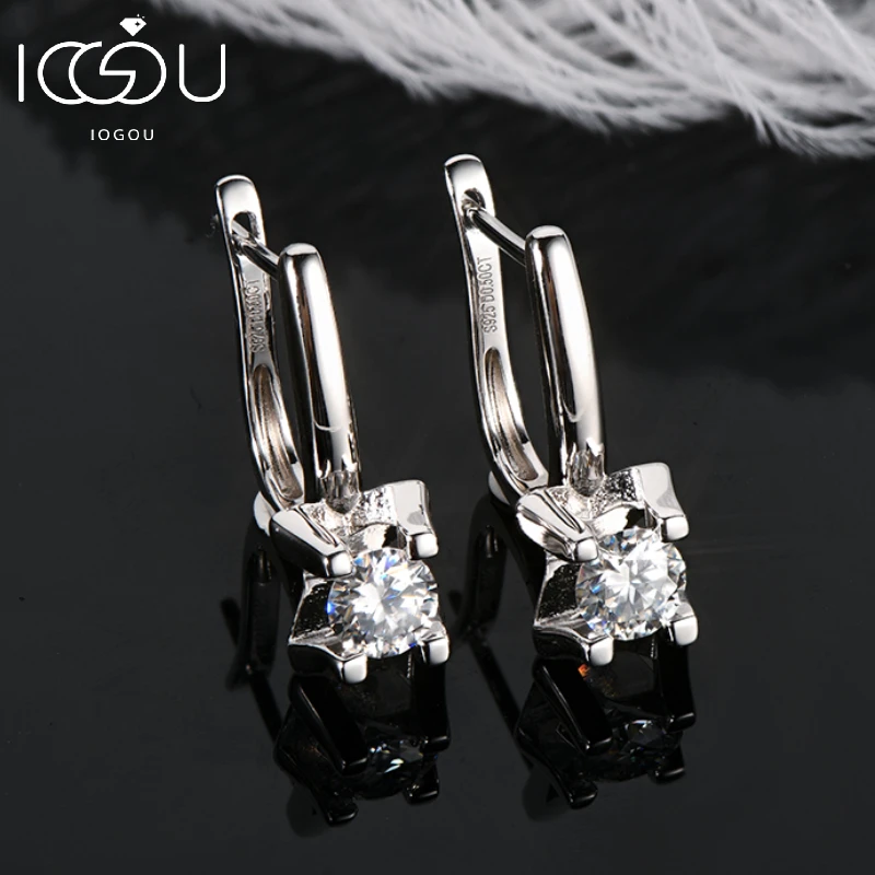 Kolczyki IOGOU 2023 Trend New Moissanite Dangle Huggie Earring 100% 925 Sterling Silver Hoops Woman Oryginalna biżuteria dla dziewczynek