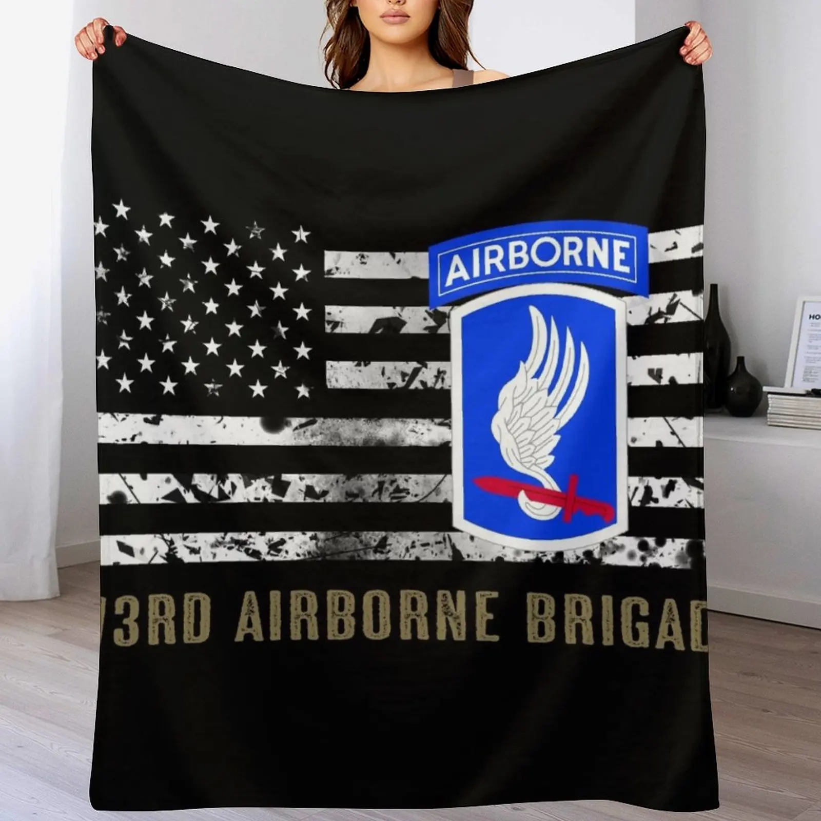 173rd Airborne Brigade (Distressed Flag) Throw Blanket Stuffeds Soft Plaid Blankets