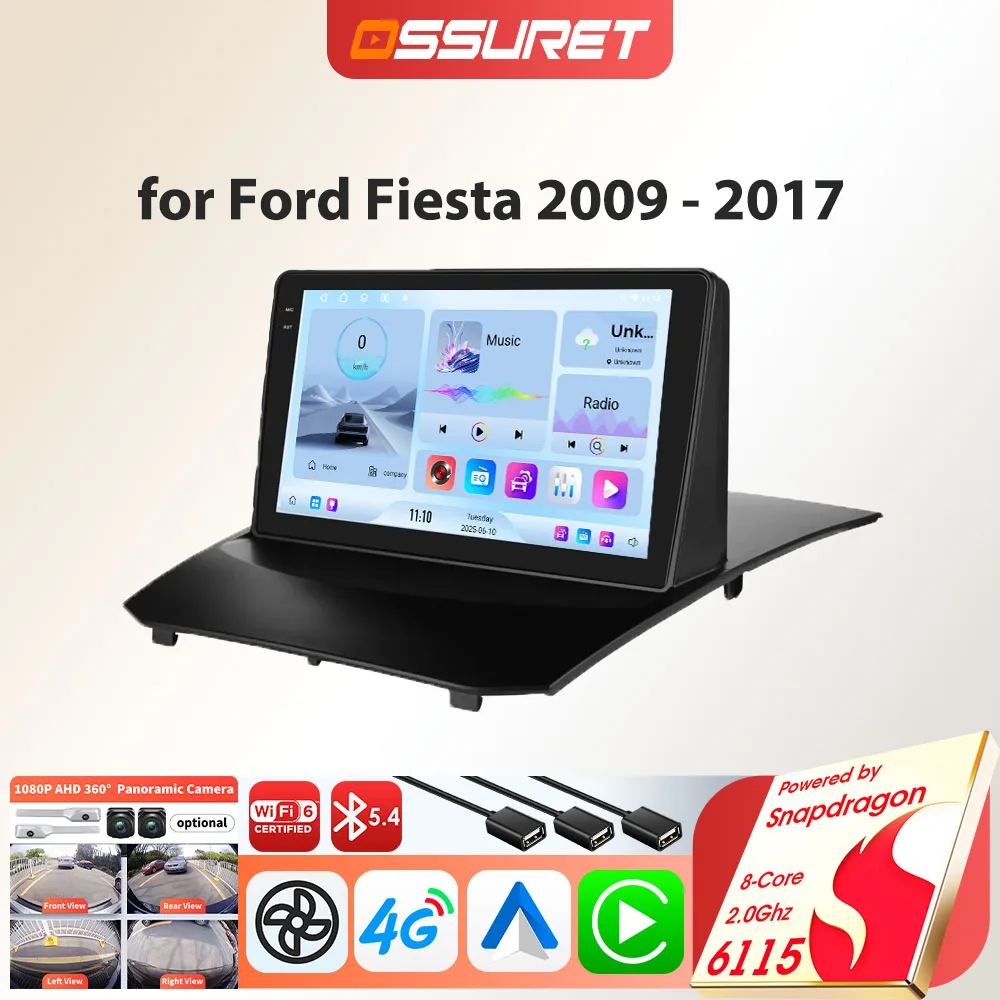 Lecteur de voiture pour Ford Fiesta 2009 - 2017 Android autoradio multimédia vidéo GPS Intelligent 4G stéréo Carplay Autoradio WIFI DSP