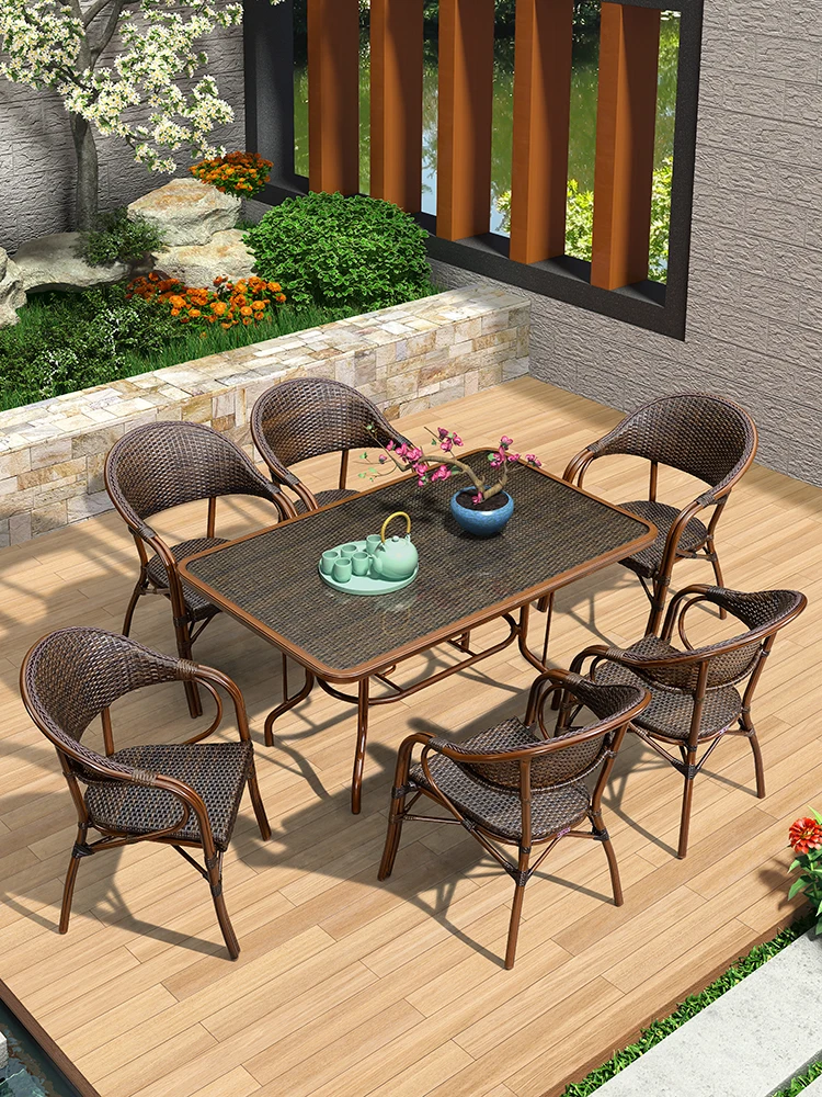 

Rattan table and chair outdoor rattan chair three piece set outdoor leisure garden rattan chair courtyard balcony tea table and