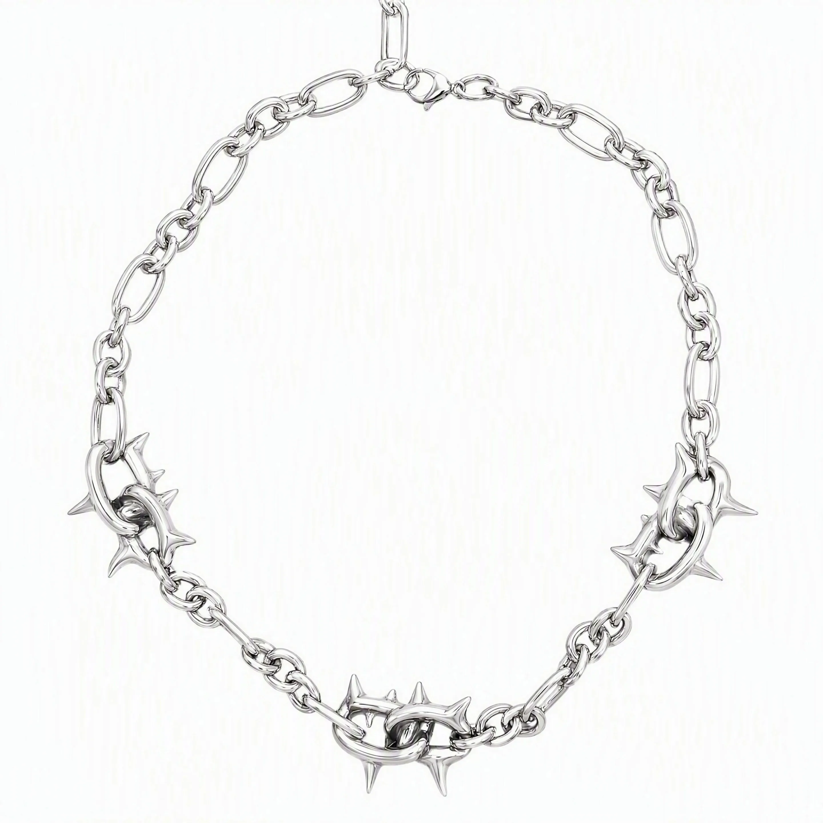 Punk Spike Gemischte Figaro-Kette Halskette Silber Gothic Statement Halskette Hip Hop Street für Männer Frauen Schmuck Geschenk – Detail 4