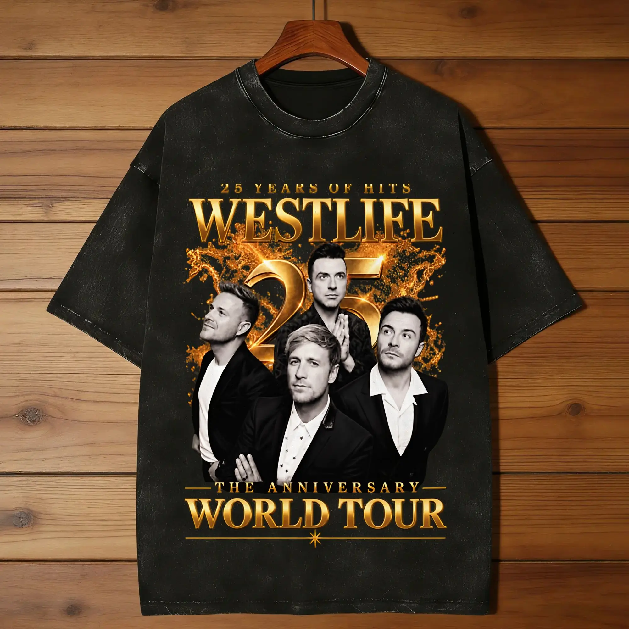 Westlife 25th Anniversary Tour 2026 Men T Shirt Washed  Awesome Tee Shirt Short Sleeve Round Collar T-Shirts 100% Cotton Tops
