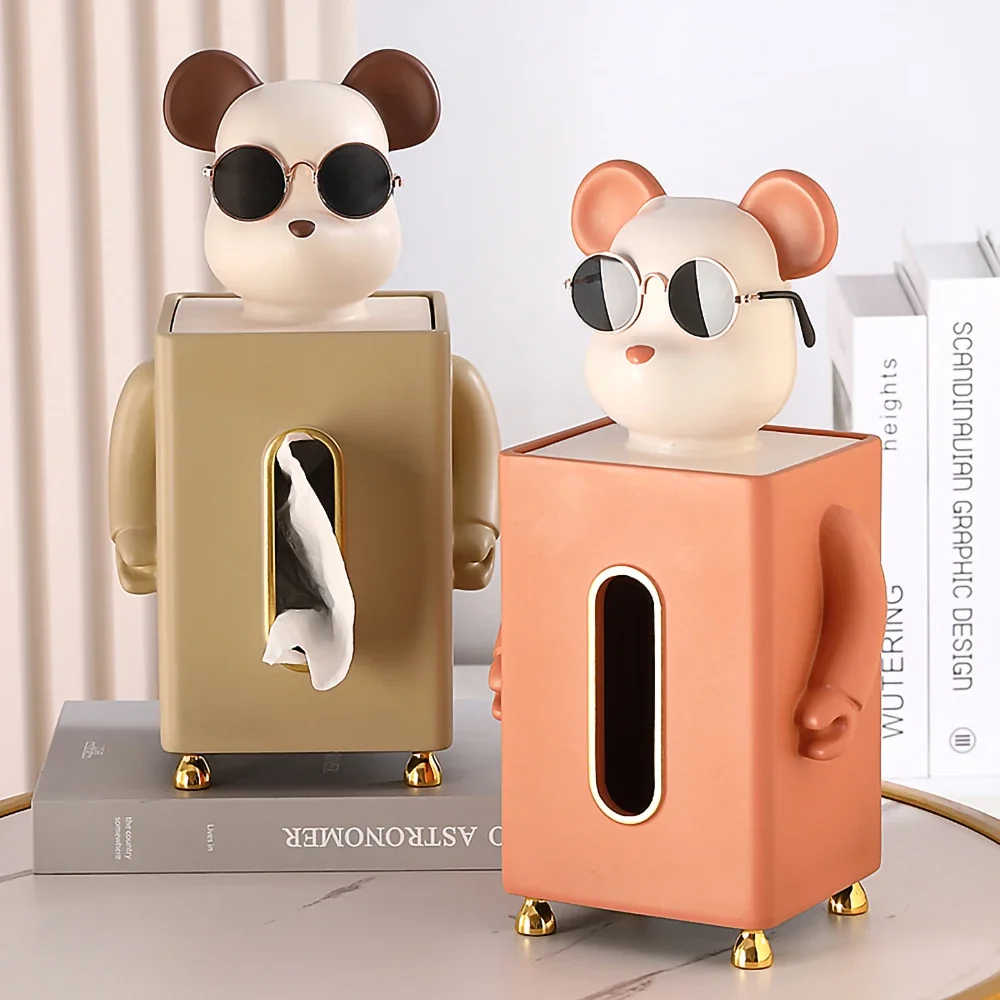 

Little Bear Figurines,Square Cute Tissue Box,Resin Statue Interior Room Decor,Decorative Animals Sculpture,Home Desk Decoration