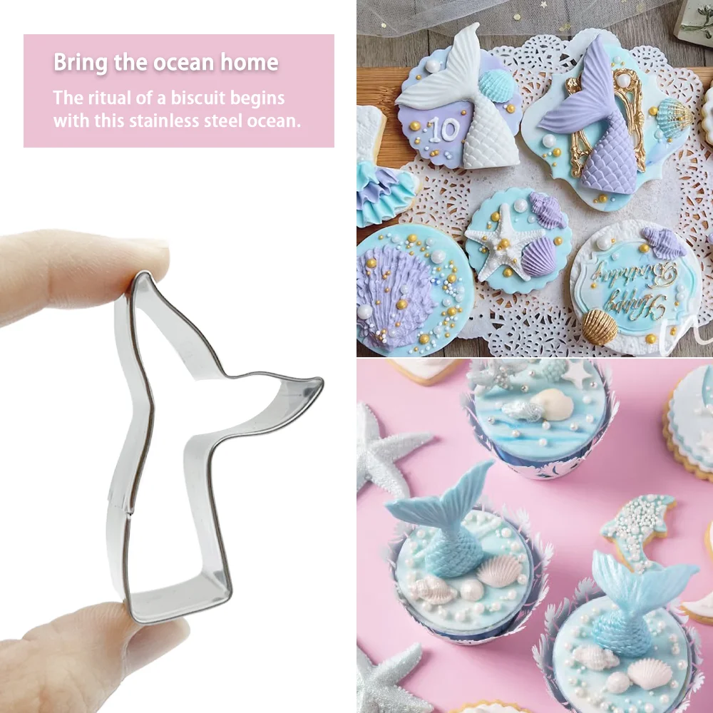 12PCS Cookie Cutter Set, Food Grade Stainless Steel, Mermaid Ocean Sealife Molds, Biscuit Fondant Baking for Kids DIY Home Party view 4