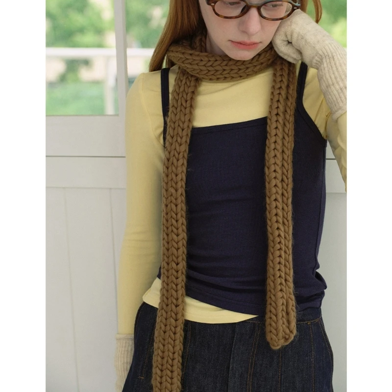 Thick Knitted Scarf for Female Girl 2000s Solid Color Long Scarf Spring Autumn Narrow Knitted Scarf Harajuku Neck Scarves