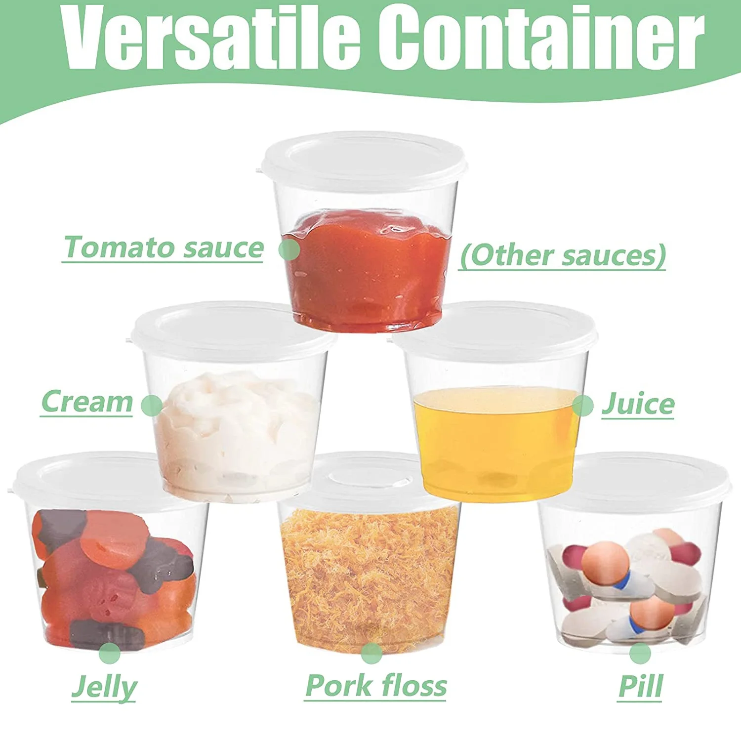 100 x 1Oz Round Food Container Pots with Lids Hinged Sauce Pots Reusable Jelly Shot Cups Small Deli Pot Restaurants