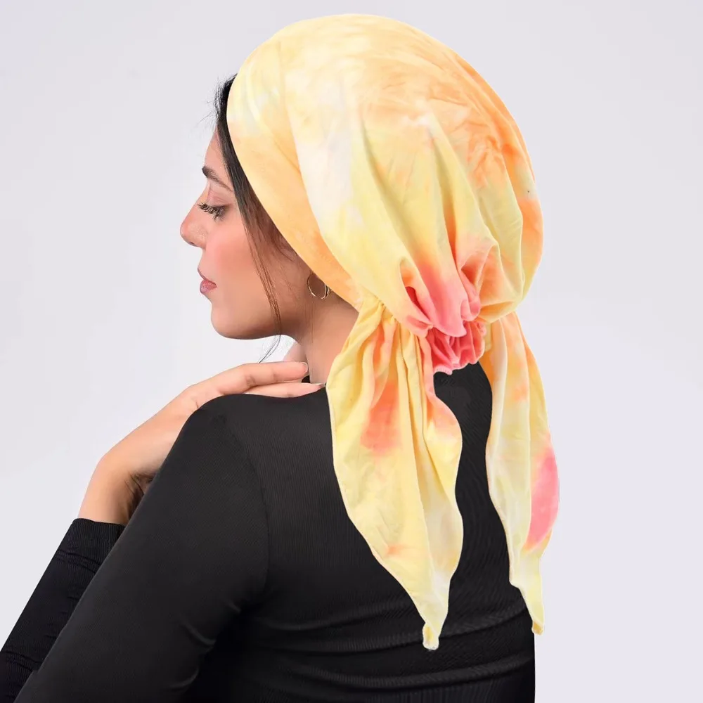 

Curved Floral Women Hair Cover Hat Two Tail Tie Dye Breathable Womens Rhinestone Head Scarf Lightweight Simple Design Du Rag