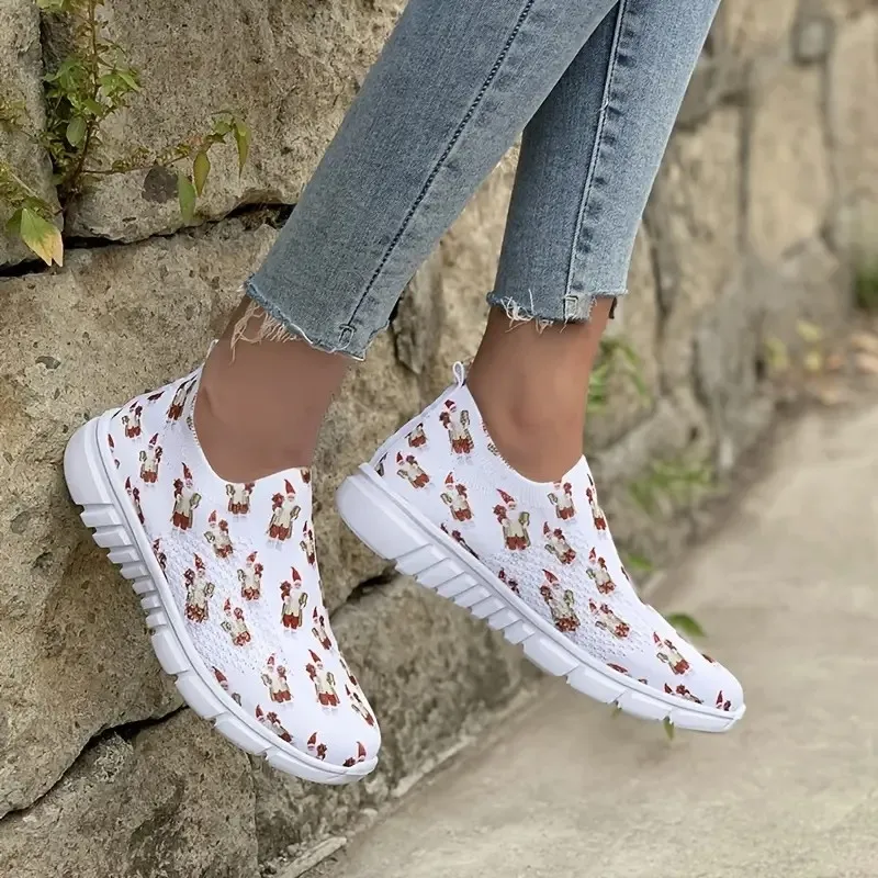 Sepatu Wanita Sneakers Bersirkulasi Motif Cetak Sepatu Slip-On Ringan Anti-selip Flat Wanita Sol Lembut Sepatu Olahraga Kasual untuk Wanita