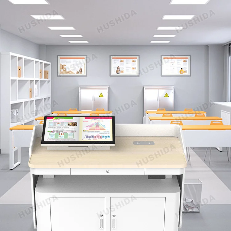 HUSHIDA 23,8 Polegadas Tela Sensível Ao Toque Moderno Multimídia Eletrônico Aço Equipamento Educacional Pódio para Escola e Grande Conferência