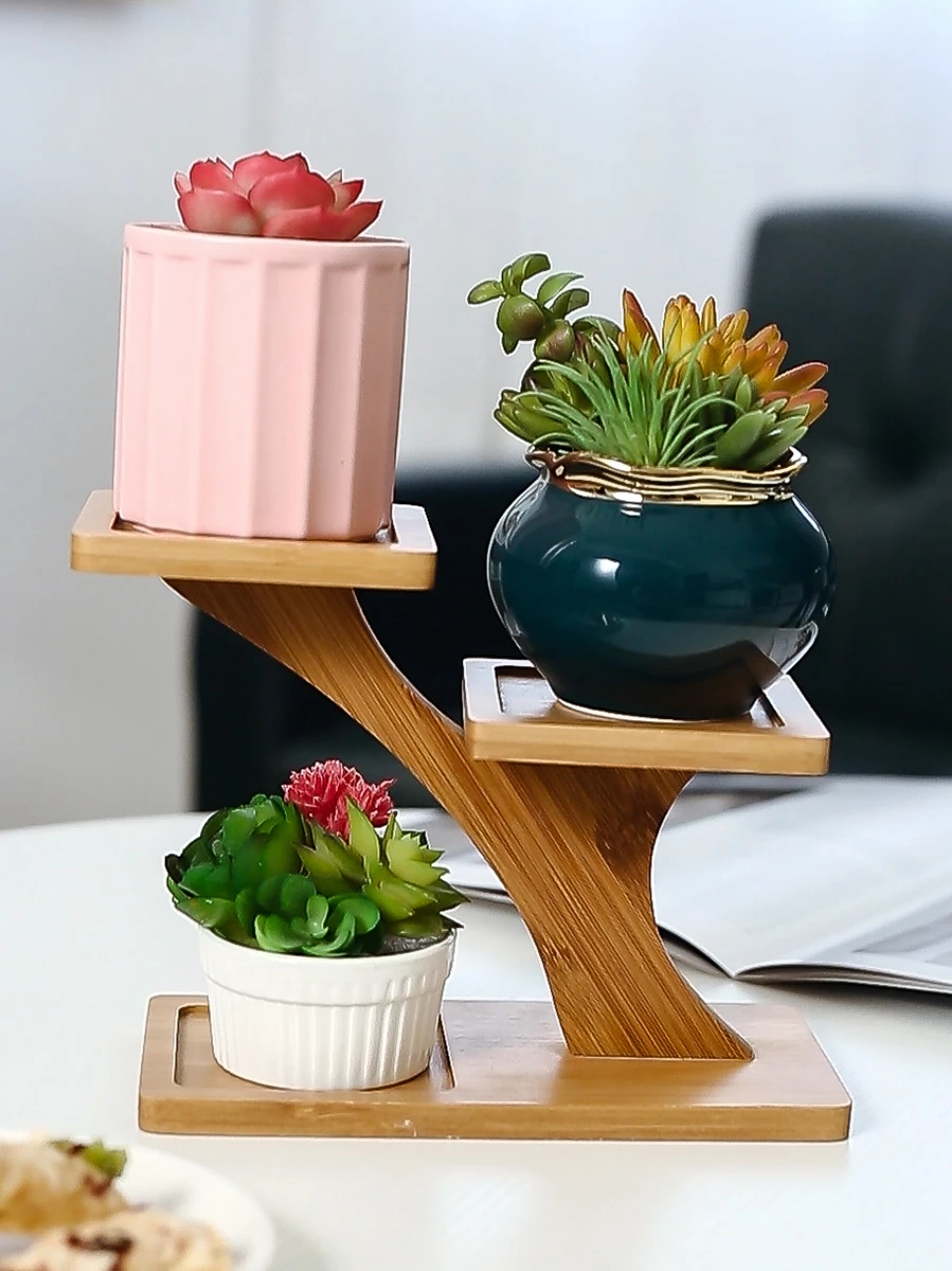 Small flower stand, succulent pothos, solid wood, bay window sill, balcony, living room, office, mini flower pot shelf