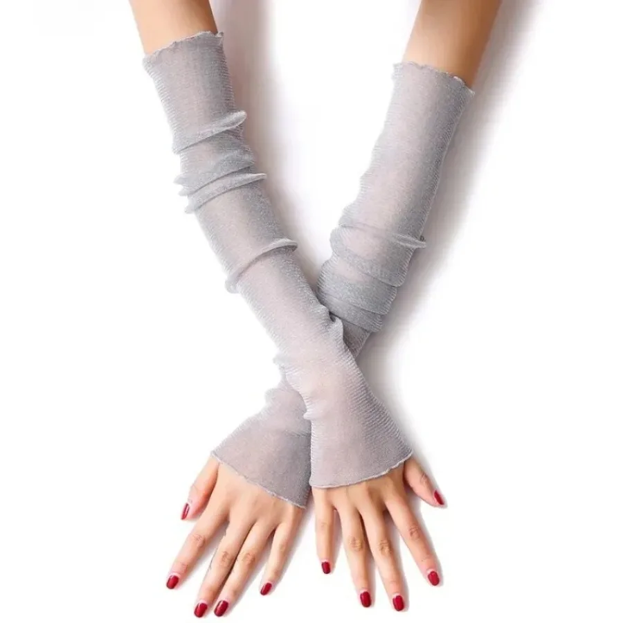 1pair Summer Silver Thread Sunscreen Sleeve Mesh Scarf Lace Arm Guard Long-sleeved Racer Driver Ice Silk Sunscreen Sleeve