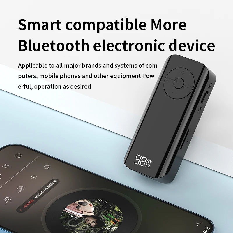 Ricevitore trasmettitore Lavalier Bluetooth 5.3 Supporto AUX da 3,5 mm Scheda TF con display a LED Cuffie per PC Adattatore wireless stereo Hifi