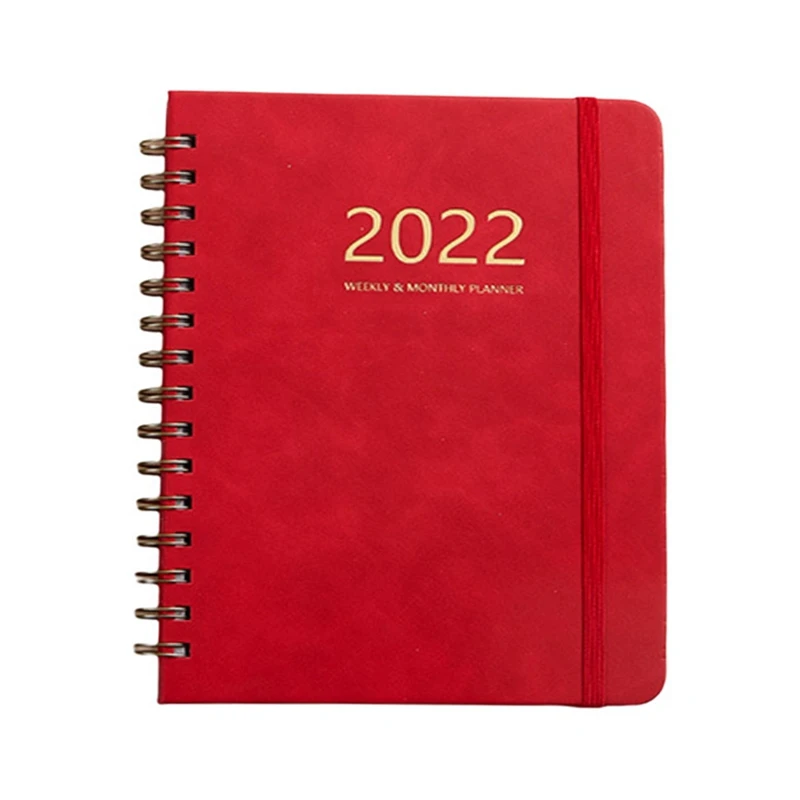 Weekly Plan Book Full English Schedule Book PU Leather Notebook 2022 Elastic Band Notepad