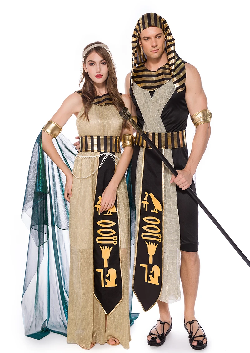 Kostium na Halloween Starożytna Królowa Faraon Szata Strój Księcia Bogi Kostium dla Pary Długa Szata Książę Egipski Bog