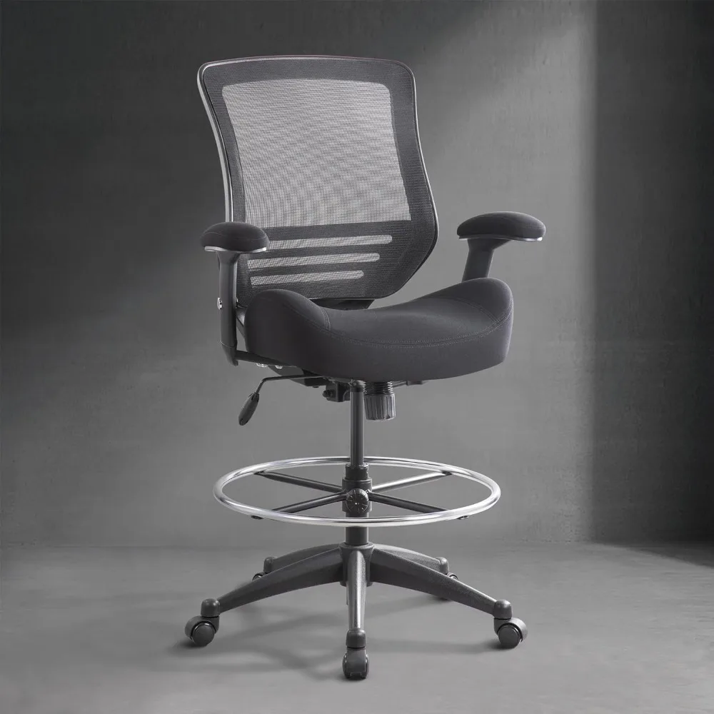 Ergonomic Mesh Computer Office Drafting Chair with Super Soft Adjustable Arms Molded Foam Seat Cushion and Lumbar Support-Black