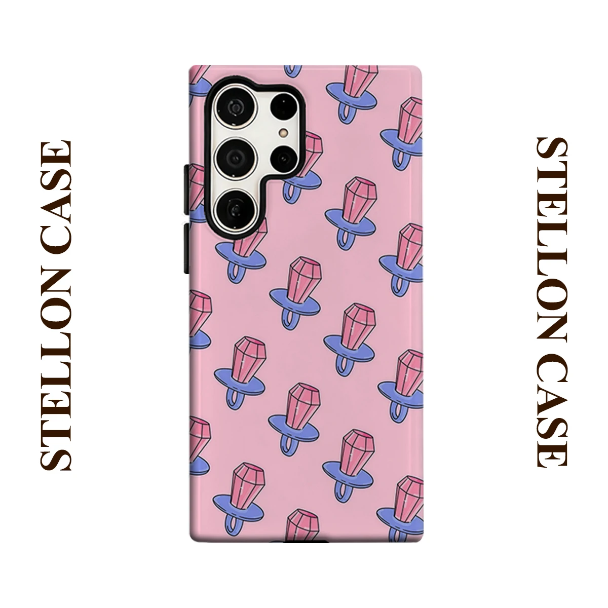 Pink Diamond Ring Doodle Phone Case for Samsung Galaxy S25 Ultra S24 S23 Ultra Plus Glossy Double-layer Back Cover