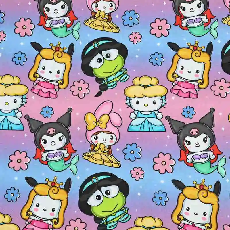 Sanrio Hello Kitty Kuromi 20 Count Plain Cotton Print Fabric for Sewing Patchwork Handmade DIY Bag Clothing Dress fabrics