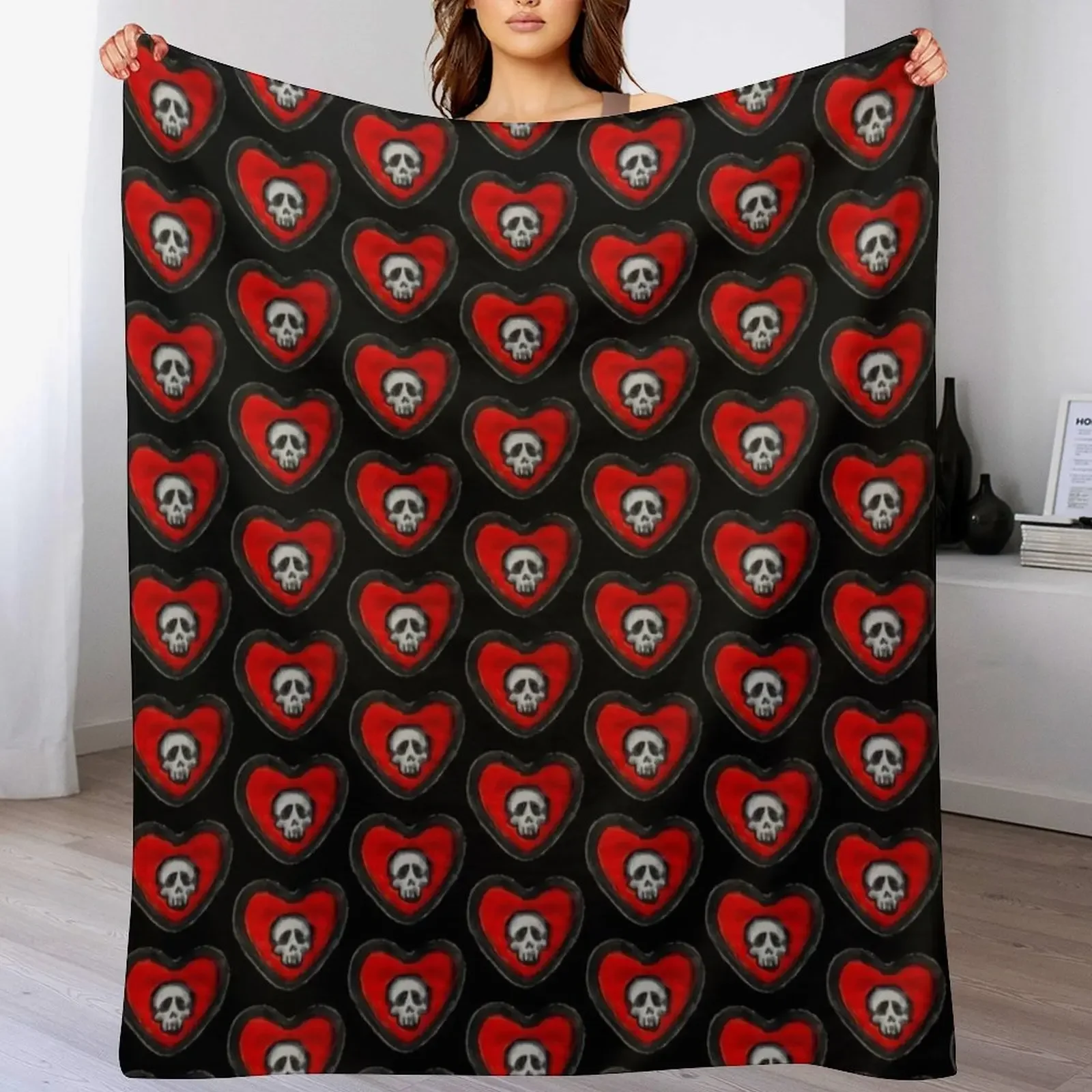 

Skull Heart Throw Blanket Durable Warm Blanket for Daily Home Use