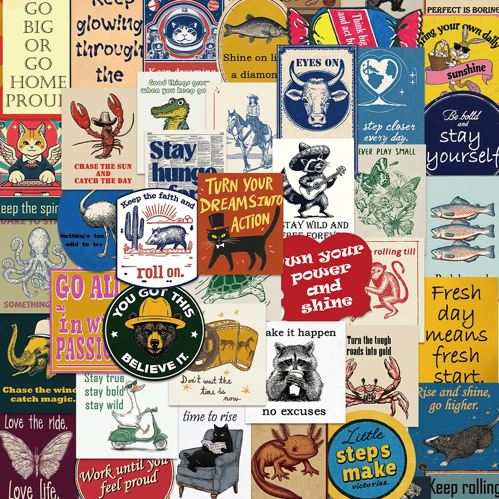 50 Stück Retro Inspirierende Aufkleber Ästhetische Kreative Graffiti-Sticker für Tagebuch, Handy, Gitarre, Skateboard, Scrapbook