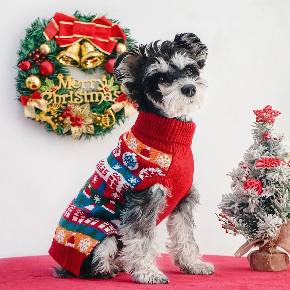 Christmas Dog Knitted Sweaters for Small Medium Dogs Cats Clothes Winter Warm Puppy Pet Turtleneck Vest Soft Chihuahua Jacket