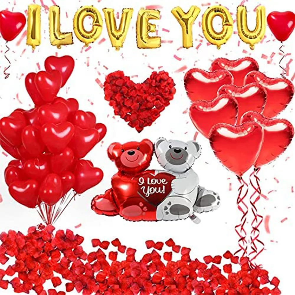 1Set Valentine\'s Day I Love You Hug Bear Balloons Foil Red Heart Balloon Wedding Party Decoration Baby Shower Birthday Supplies