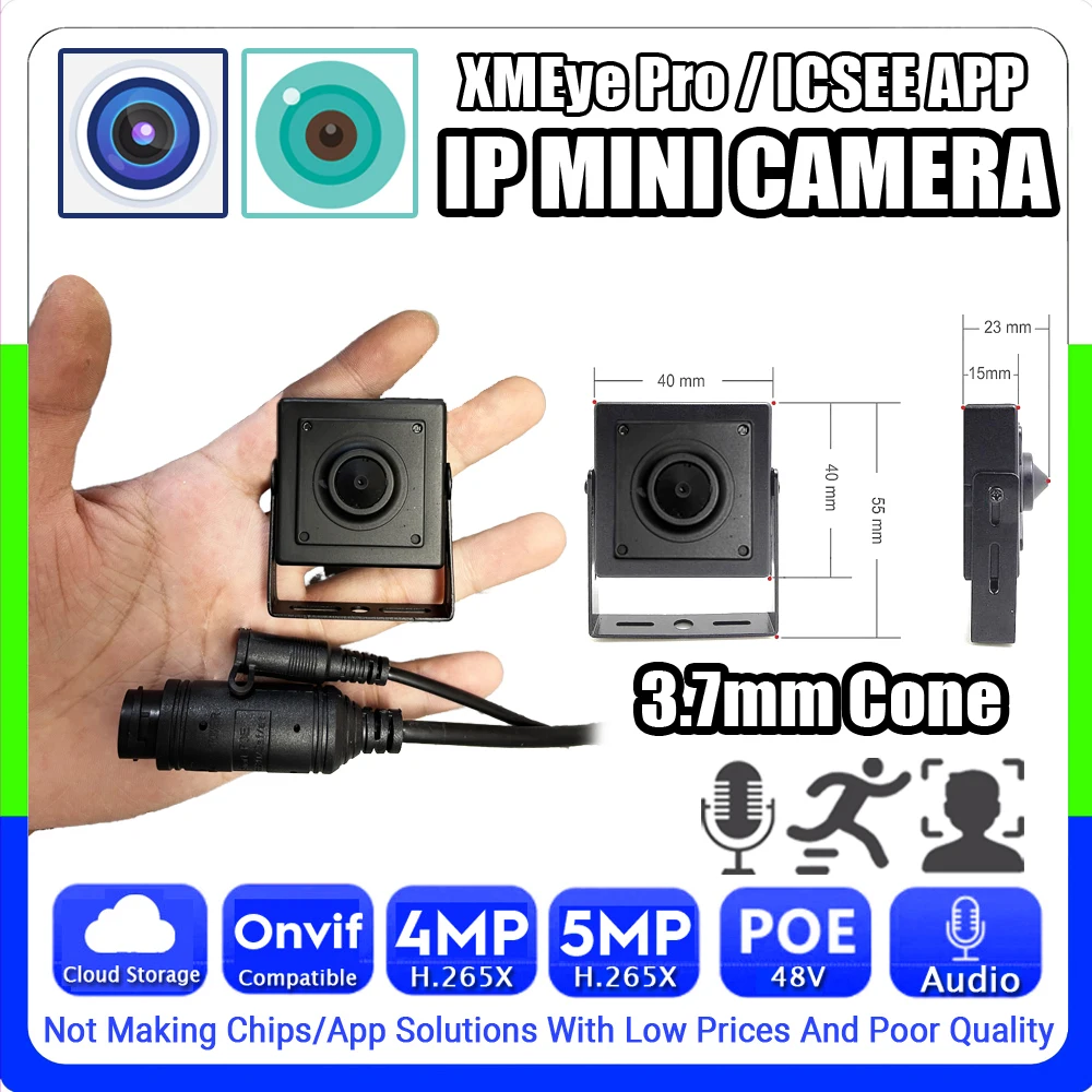 Mic Audio Cone Lens Metal IP POE Mini Camera 5MP 4MP H.265 HD Full Digital Onvif RJ45 40*40 Ai Face/Motion Detection XMEYE ICSEE