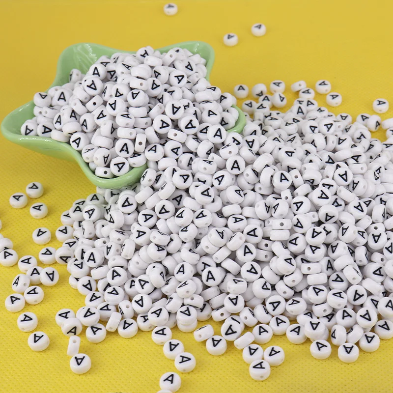 100-200pcs 7mm White Letter Acrylic Beads Round Flat Alphabet Spacer Beads For Jewelry Making Handmade Diy Bracelet Necklace