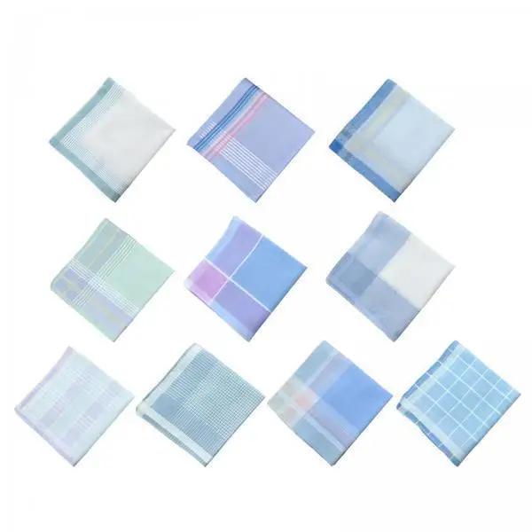 Soft Cotton Men Handkerchiefs Classic Plaid Hankies Pocket Square Suit Accessories for Wedding Party