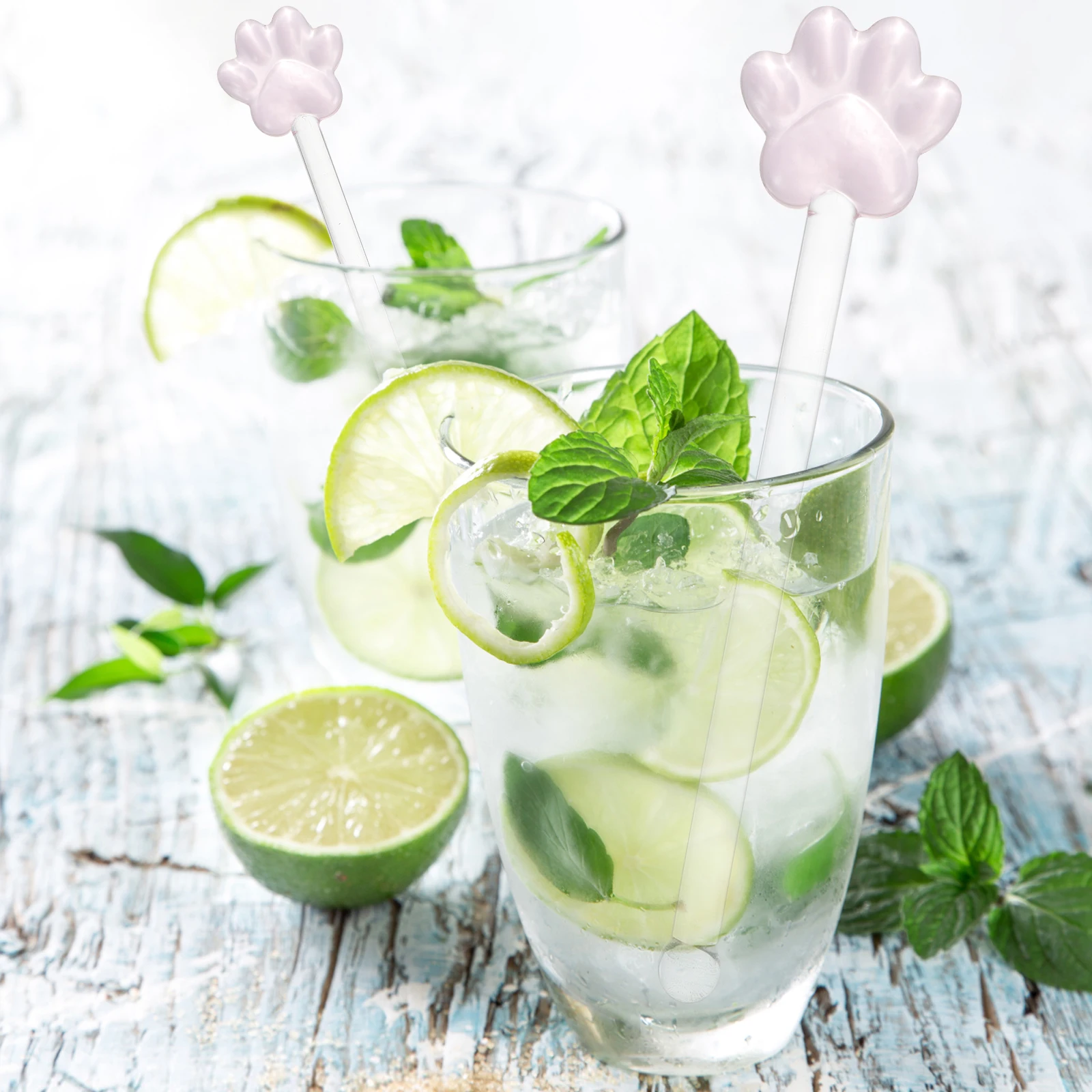 

6Pcs Glass Cat Claw Stirring Sticks Long Handle Transparent Assorted Colors Cocktail Coffee Juice Milk Mixer Party Accessory