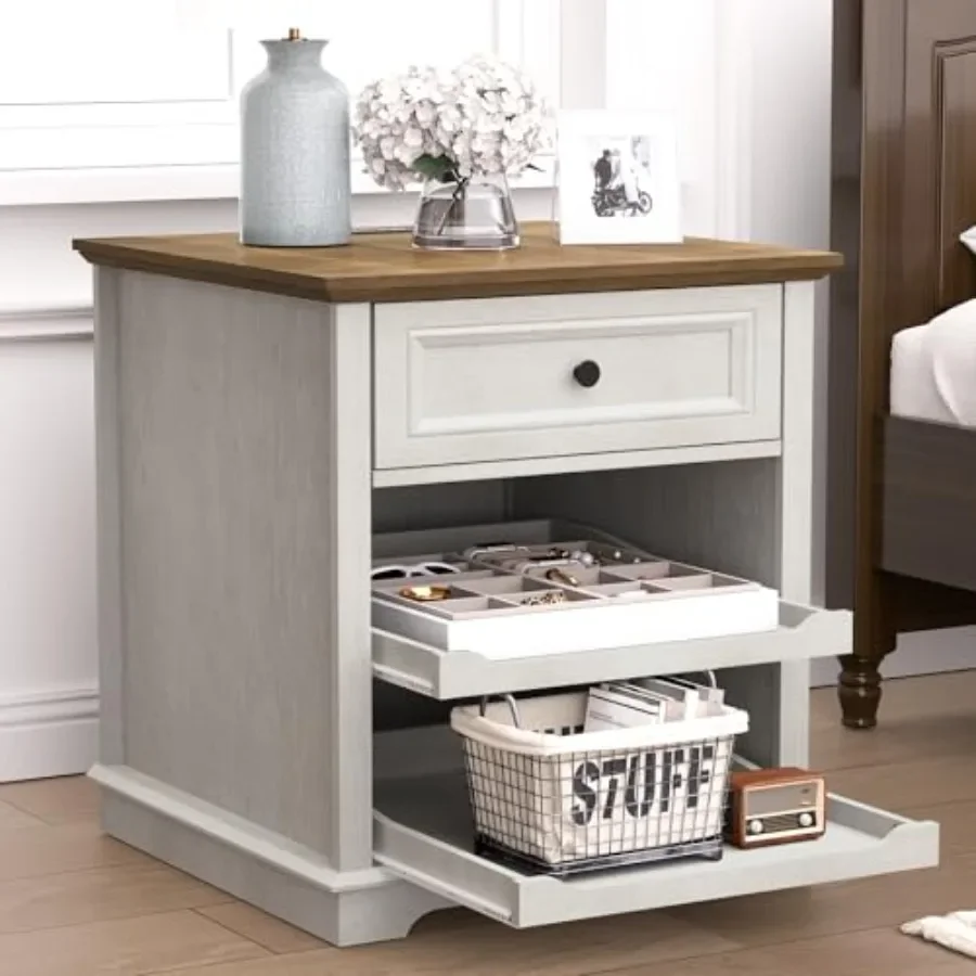 Lateral File Cabinet 3 Drawer File Cabinet with Charging Station, Printer Stand with Open Adjustable Storage Shelves, Lateral F