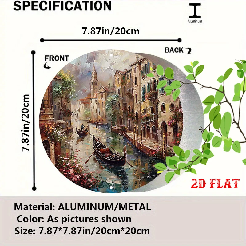 Vintage Venice Gondola Round Aluminum Metal Plaque Grand Canal St.Mark Wall Decor For Home Bar Art Sign