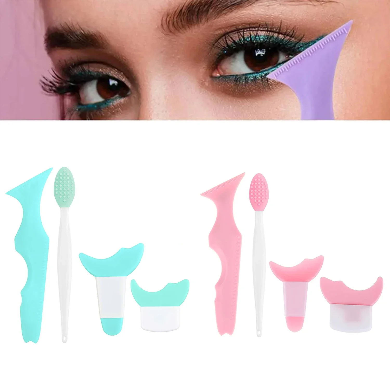 4Pcs Set Eye Makeup Assistance Tool Set With Nose Brush Silica Gel Multifunctional Makeup Tools For Women  eyebrow stencil