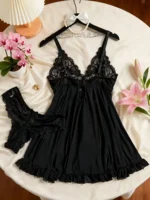 Sexy Women's Lace V Neck Chemise Nightgown Lingerie Sleepwear Nighties Dress Comfortable Underwear