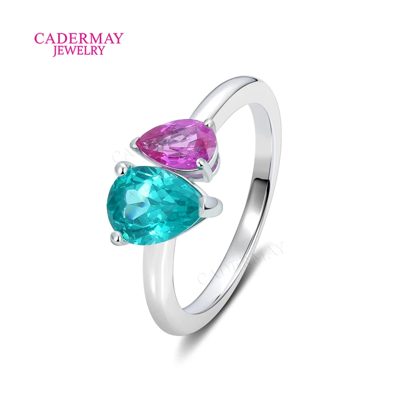 

AGL Certificate High Quality 925 Silver Pear Shape Lab Grown Ruby & Paraiba YAG 2 Stones Wedding Engagement Ring For Women Gift