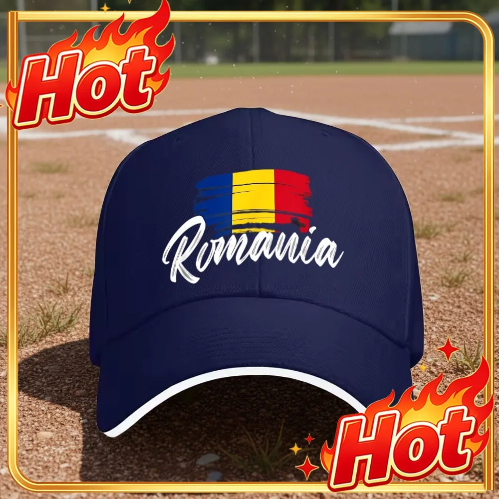 Custom Hat 2026 New Products 1pc Romanian Flag Logo Baseball Cap, Lightweight Casual Style, Unisex, Visor, Fabric, Soft Texture,