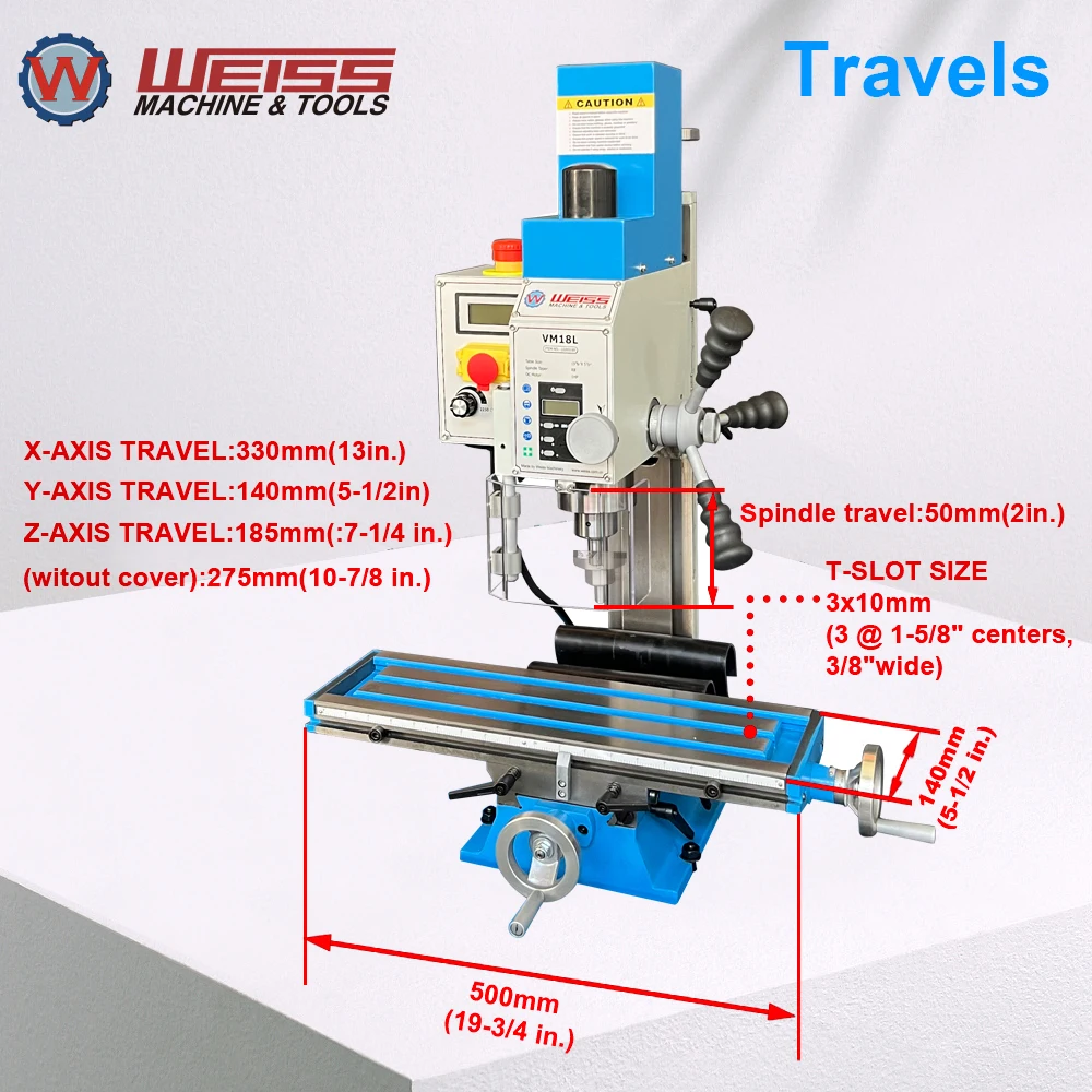 ماكينة طحن WEISS VM18L ماكينة حفر طحن سطح الطاولة متغيرة 100-2250 دورة في الدقيقة 750 وات مثقاب مطحنة بدون فرش