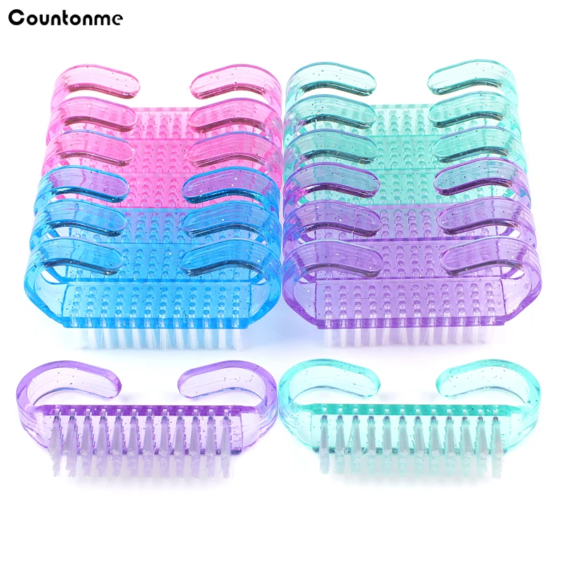 50 sztuk/partia szczotka do czyszczenia paznokci narzędzia kolorowe plastikowe szczotki do czyszczenia kurzu Nail Art Manicure Pedicure proszek miękkie usuwanie