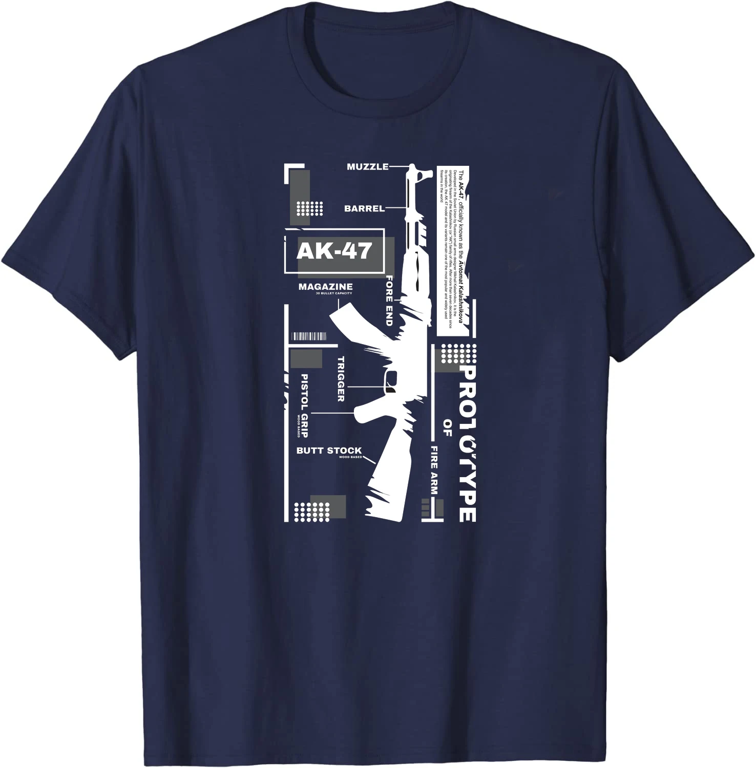 Prototype of Fire Arm - AK-47 Specifications Label T-Shirt 100% Cotton O-Neck Short Sleeve Summer Casual Mens T-shirt Streetwear