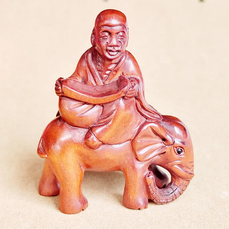 

Y8947 — 2-дюймовая фигурка нецке из самшита вручную: кунг-фу-монах на слоне