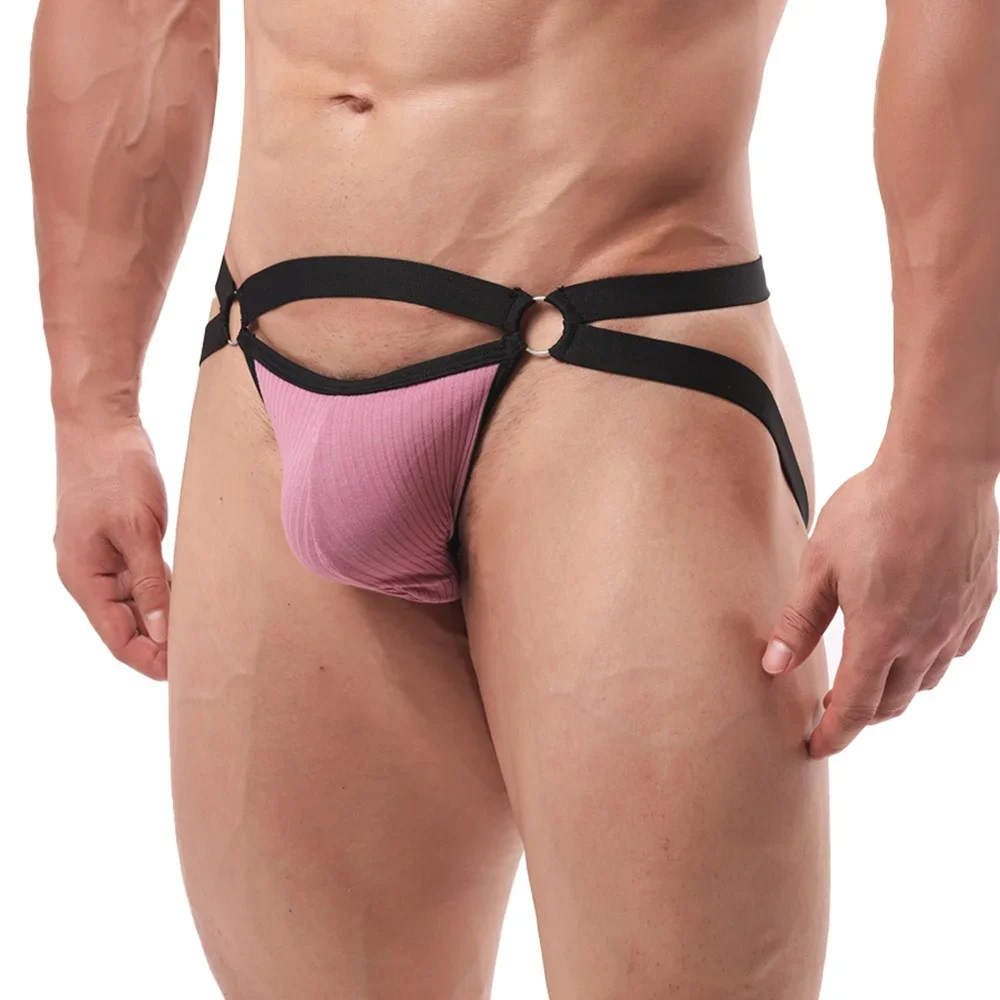

Men Low Waist G Strings Briefs Sexy Panties Striped Bulge Pouch Open Butt Thongs Underpants Erotic Gay Breathable Soft Underwear