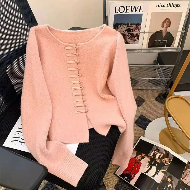 

Retro Chinese Style New Buttoned Sweater Top Feminine Temperament Autumn Winter Clothing Knitted Jacket Fashion Cardigan Sweater