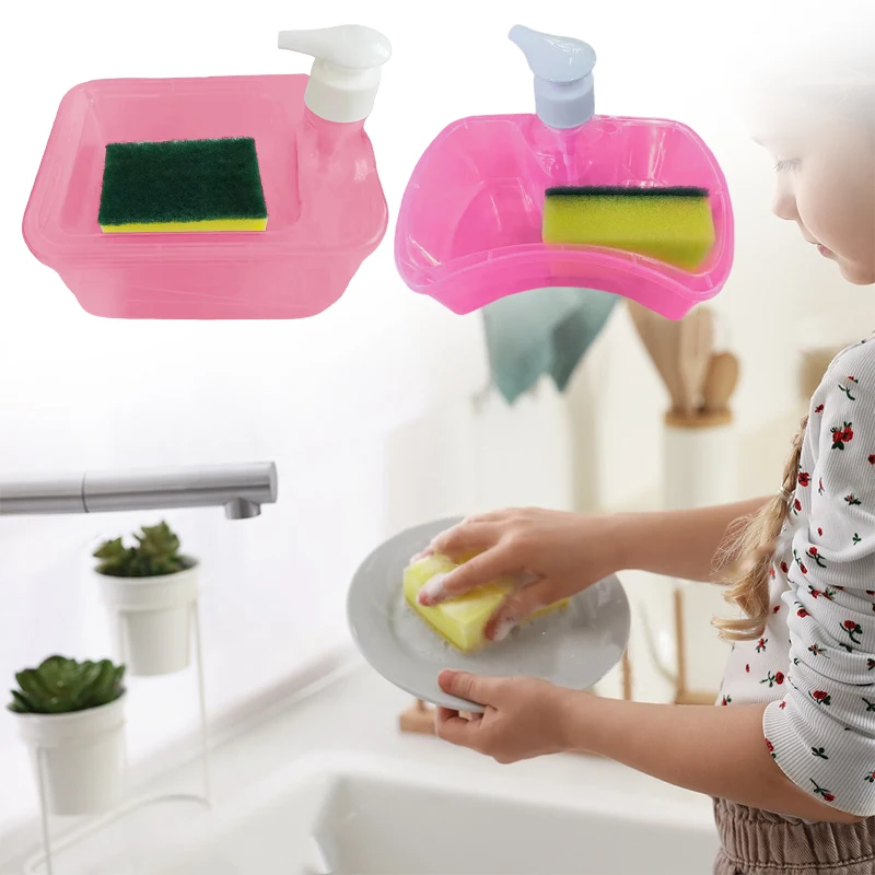 1Set Liquid Soap Dispenser For Kitchen Dish Soap Dispenser With Sponge Liquid Pump Soap Container Kitchenware Cleaning Tool