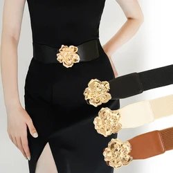Elegant stretch elastic belt for women Metal flower dress shirt waist wrap belt