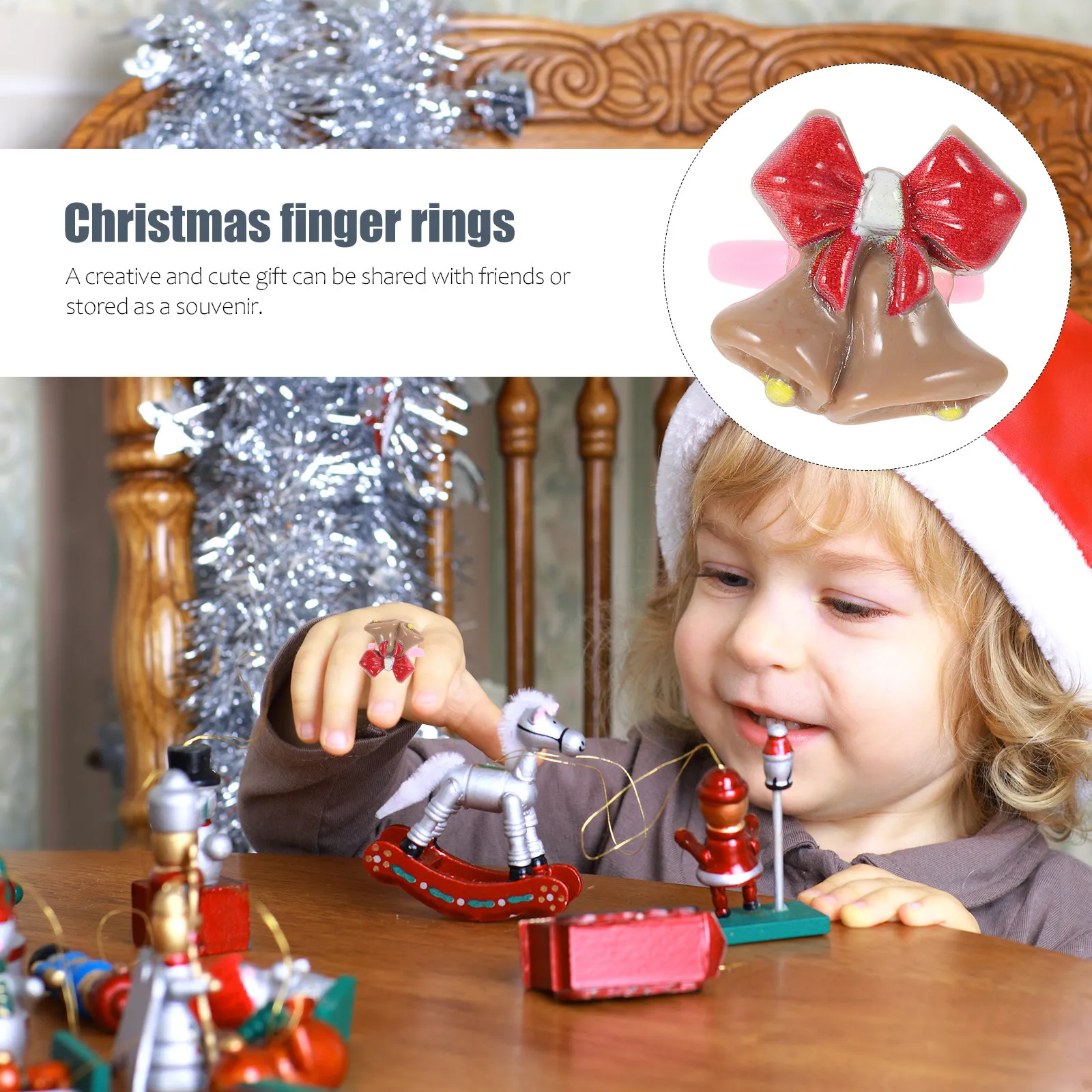 36Pcs Cartoon Finger Rings Christmas Party Rings Lovely Kids Ring Set Xmas Theme Finger Props for Holidays Birthdays