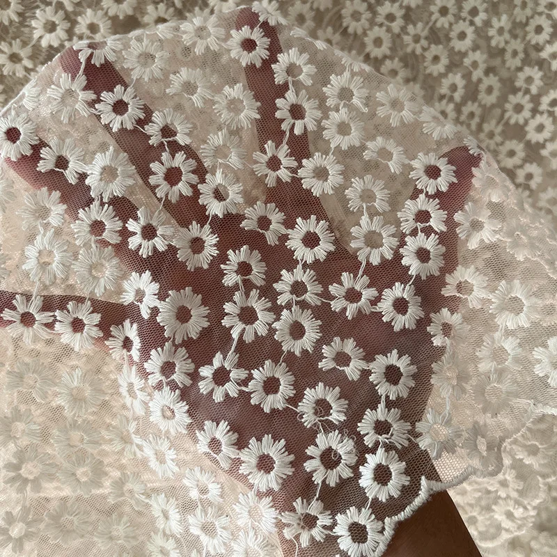 

Daisy Floral Embroidered Lace Fabric Wedding Dress Women's Skirt Handmade Diy Sewing Fabric