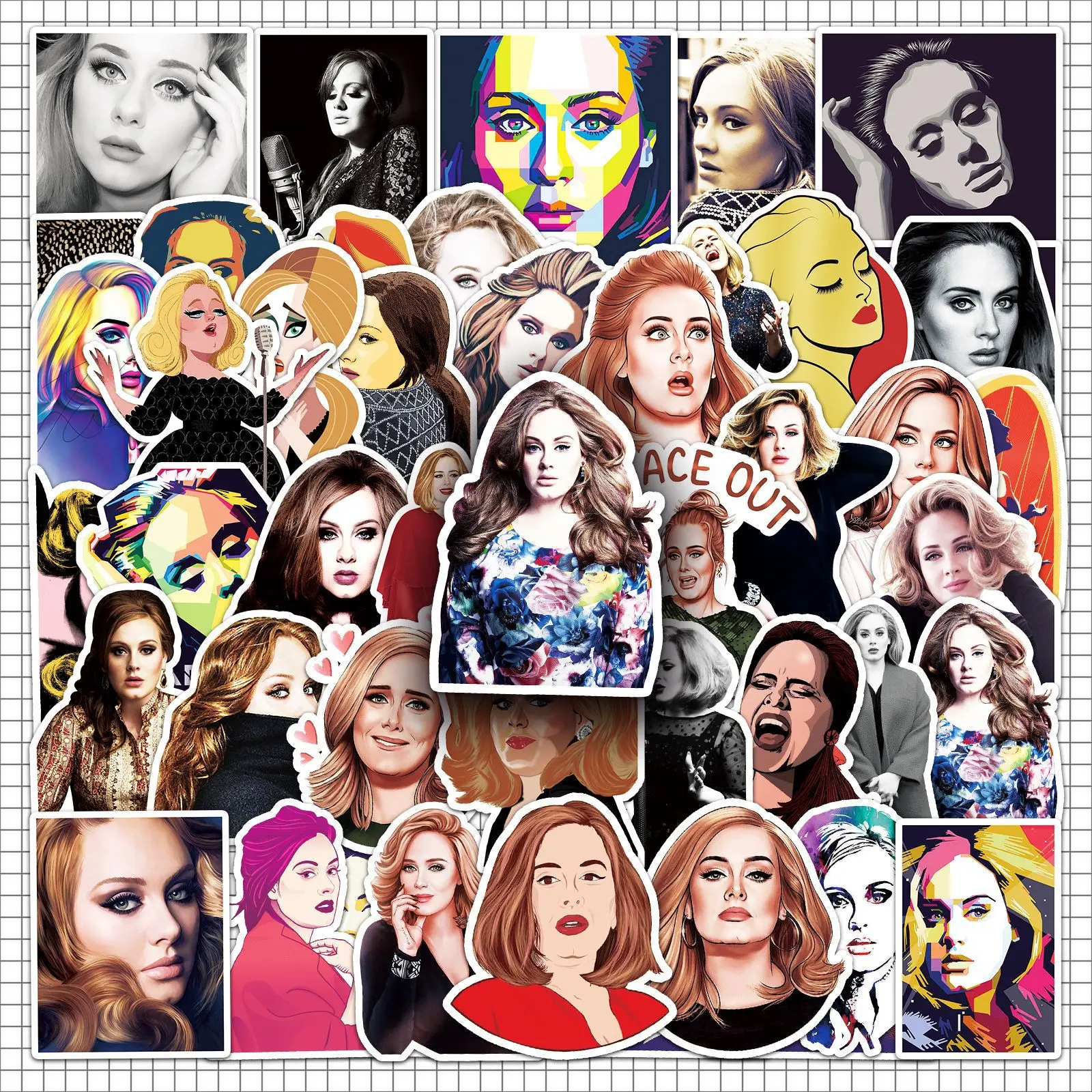 

50PCS European and American singer Adele avatar stickers, waterproof decorations around the edges, computer tablet stickers