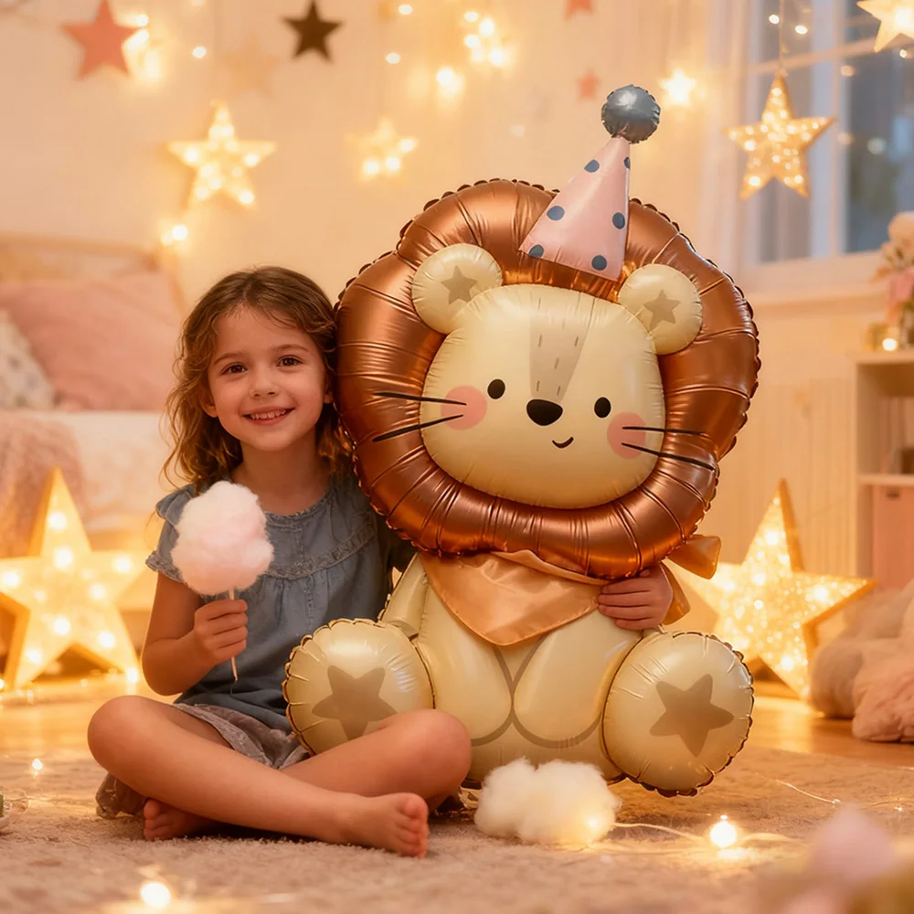 

Standing Lion Aluminium Foil Balloon for Jungle Animal Theme Kids Birthday Party Baby Shower Decorations Festival Activities